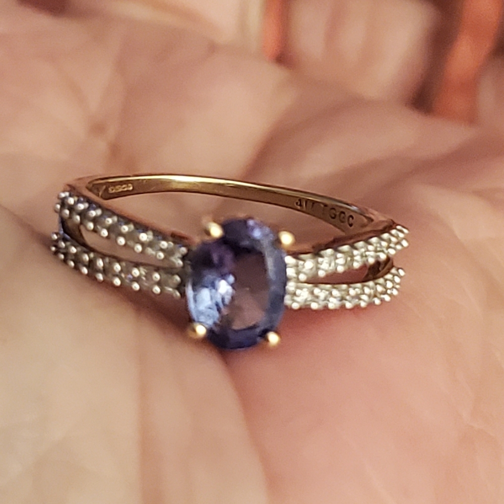10k tanzanite double shank ring